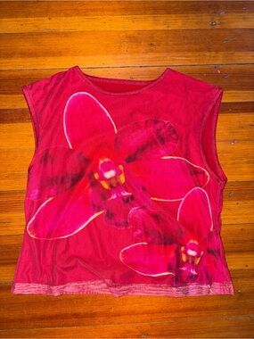 Peppermayo Red Floral Tank Top with Pink Orchid Print